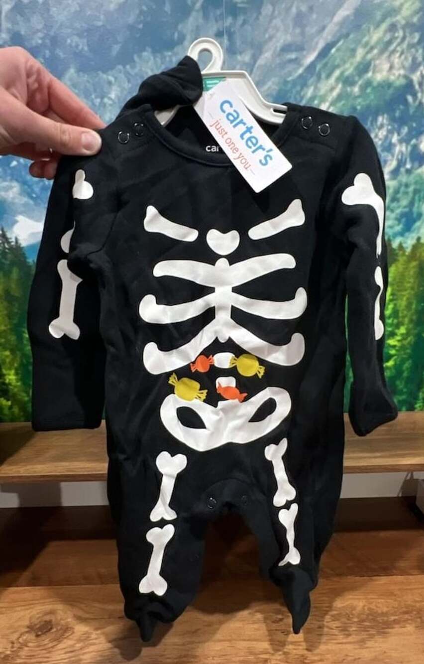 Carter's Just One Black Skeleton Halloween Candy Footed Sleeper and Hat Size 3M